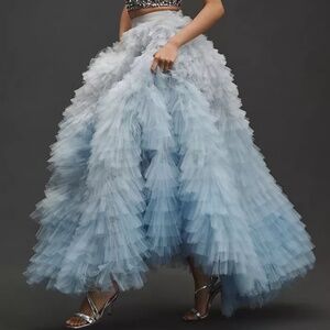 Morphine Gradient Tiered Ruffle Tulle Skirt